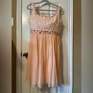 ANTONIO MELANI Peach Lace Formal Dress